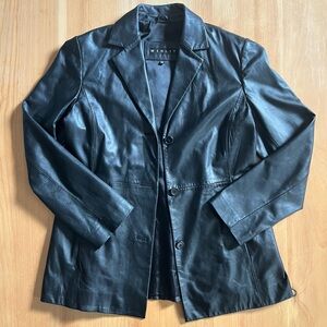 Winlit Genuine Leather Blazer Jacket Women’s L Black 2 Button Classic Style